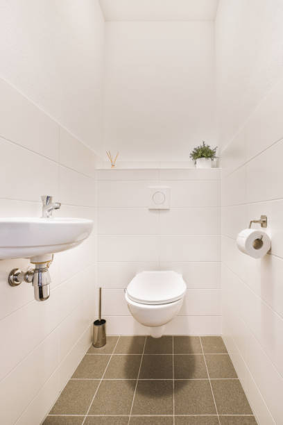istock Narrow toilet room with minimalist design 1456472252
