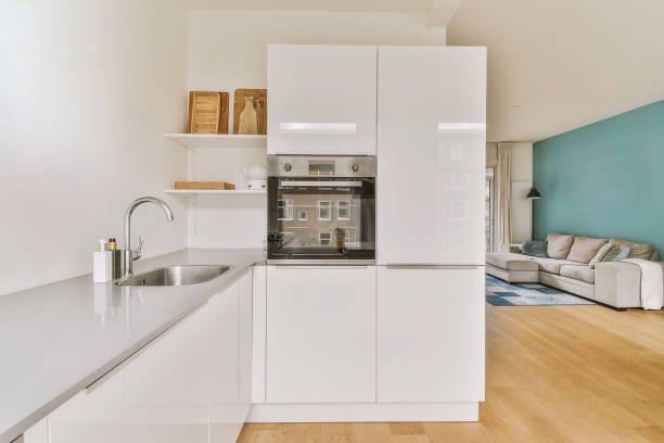 istock Interior of modern kitchen with white furniture 1456472576