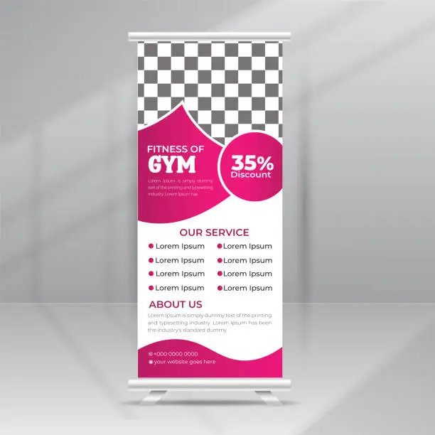 Vector illustration of Fitness Gym Roll Up Banner or Stand Banner Template Design, Corporate Business Modern Rack Card, Flyer, Display Banner