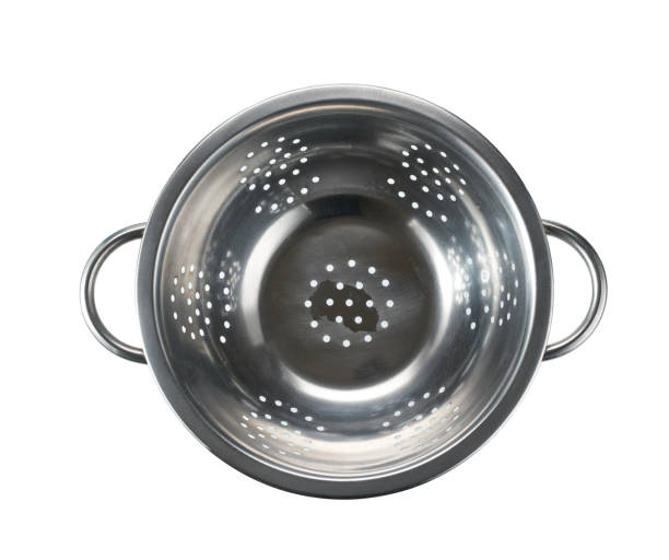 istock Stainless steel colander isolated on a white background, top view. 1456491190