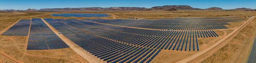 An aerial view of a solar generation plant near Aggenys in the Northern Cape of South Africa