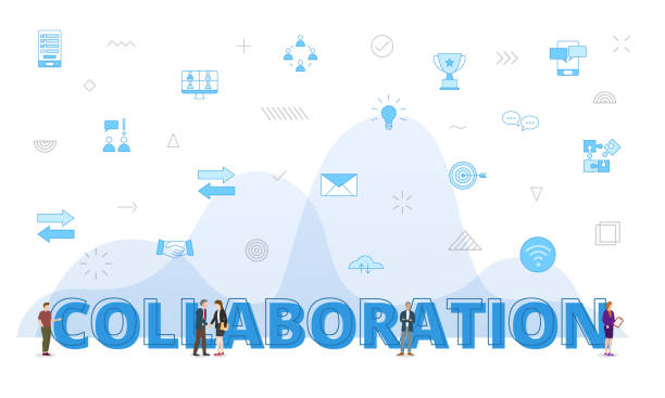 istock business collaboration concept with big words and people surrounded by related icon with blue color style 1456494791