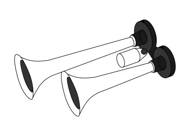 Vector illustration of Truck air horn, long and short, vector line on white background