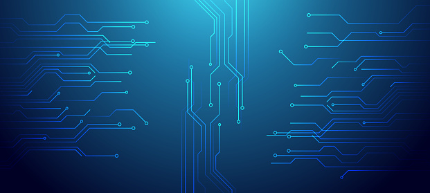 Teletech Computer Background Wide Blue Background With Various Technological Elements Hitech ...