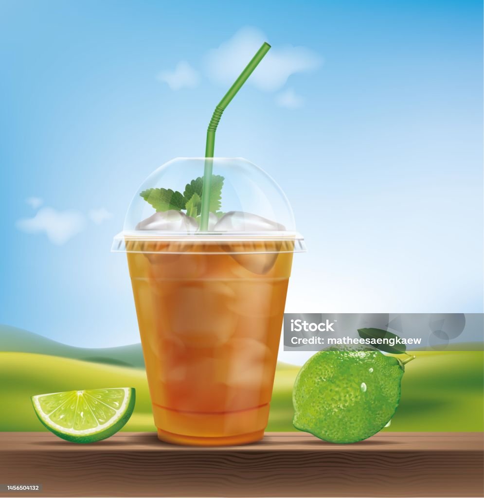 Fresh Ice Tea Vector Fresh Ice Tea In Plastic Glass With Strawillustration Vector Stock ...