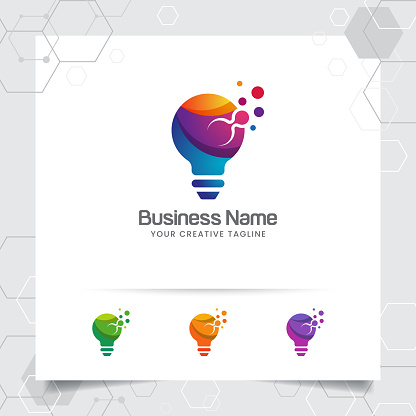 Bulb logo idea design concept of digital colorful symbol and icon lamp vector. Smart idea logo used for studio, professional and agency.