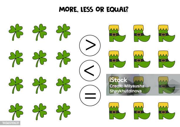 More Less Or Equal With Cute Cartoon Saint Patrick Day Elements Stock ...