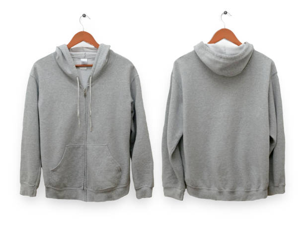 istock Blank sweatshirt mock up, front, and back view, isolated on white. Plain gray hoodie mockup. Hoody design presentation 1456511644