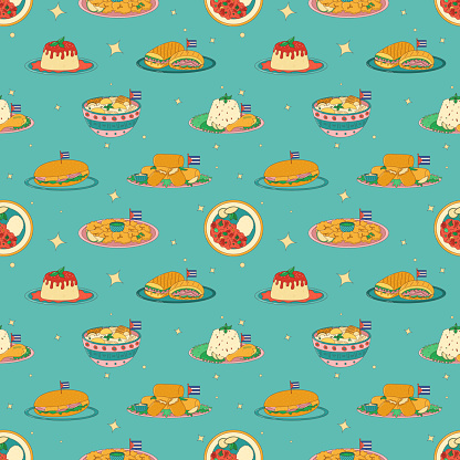 Cuban food seamless pattern. Traditional Cuban dish