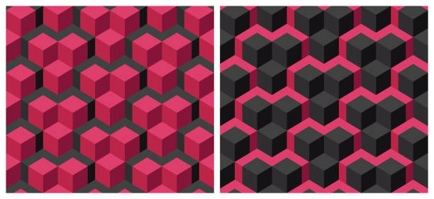 geometryczny wzór tło 3d kształt sześcianu viva magenta -1 - viva magenta stock illustrations