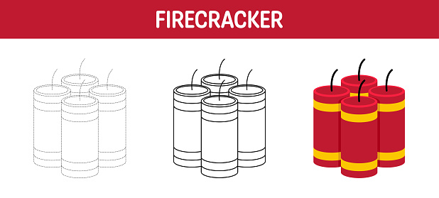 Firecracker Color Sheets Firecracker Tracing And Coloring Worksheet For Kids Stock Illustration ...