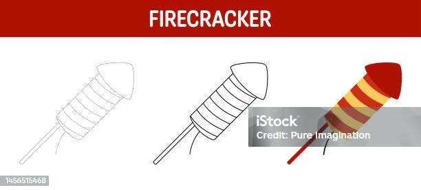 Firecracker Color Sheets Firecracker Tracing And Coloring Worksheet For Kids Stock Illustration ...