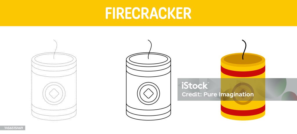 Firecracker Color Sheets Firecracker Tracing And Coloring Worksheet For Kids Stock Illustration ...