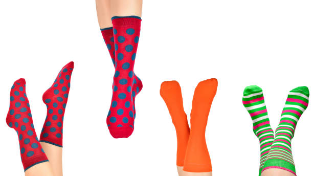 istock Woman in red socks isolated on white background. Top view. 1456516882