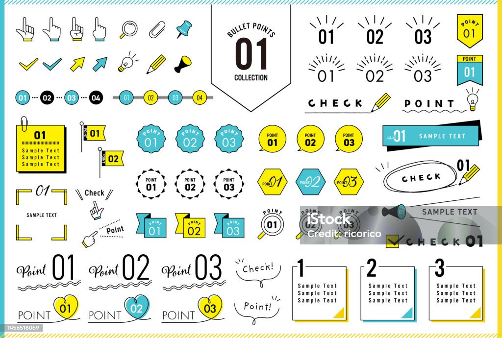 Number bullet point set. This illustration includes arrows, ornaments, frames, ribbons and lots of simple design elements. Colorful version Pointing stock vector Number bullet point set. This illustration includes arrows, ornaments, frames, ribbons and lots of simple design elements. Colorful version Pointing stock vector