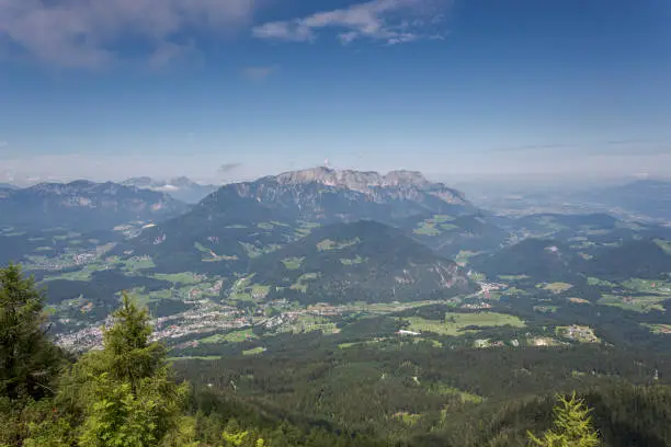 Views of the Bavarian Alps from de Eagles Nest (Kehlsteinhaus in German), in the Berchtesgadener Land district of Bavaria in Germany