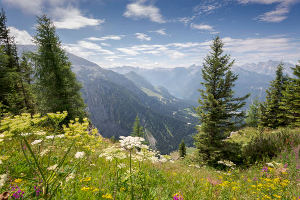 Views of the Bavarian Alps from de Eagles Nest (Kehlsteinhaus in German), in the Berchtesgadener Land district of Bavaria in Germany