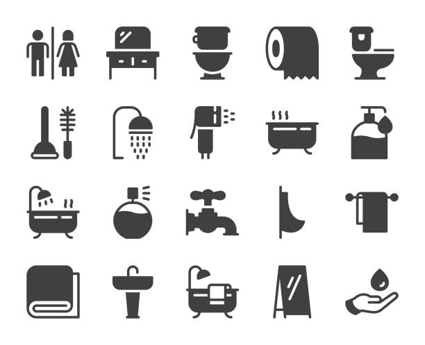 ilustraciones, imágenes clip art, dibujos animados e iconos de stock de bañera y baño - iconos - water