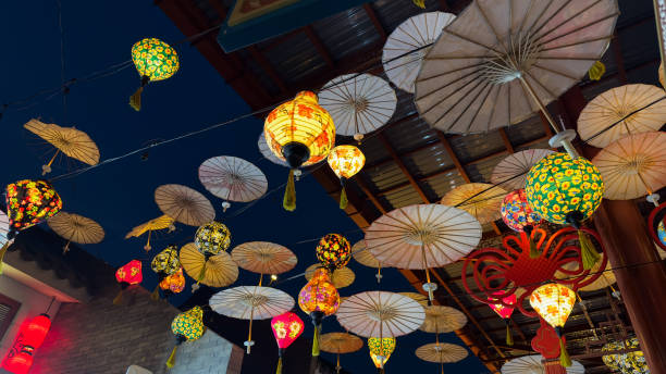 istock Traditional coloured Chinese sunshade umbrellas. 1456522393