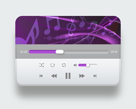 Media music player with purple color template musical notes and waves