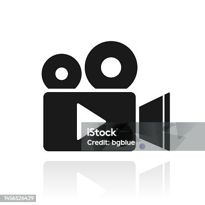 istock Video camera. Icon with reflection on white background 1456526429