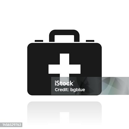 istock Medical case - First aid kit. Icon with reflection on white background 1456529763