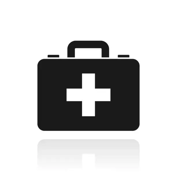 Vector illustration of Medical case - First aid kit. Icon with reflection on white background