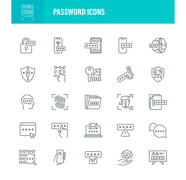 Password Icons Editable Stroke vector art illustration