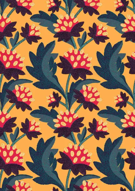 Vector illustration of Floral embroidered seamless pattern.