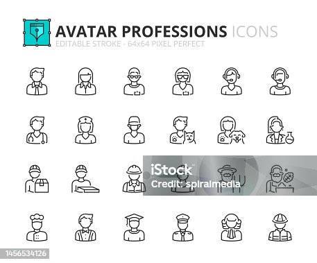 istock Simple set of outline icons about avatar professions. 1456534126