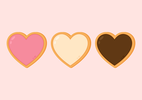 Cookies, love concept, happy valentine's day, pink cookies set isolated, vector illustration.