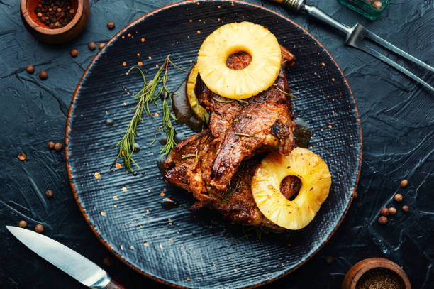 Roasted meat in marinade, barbecue