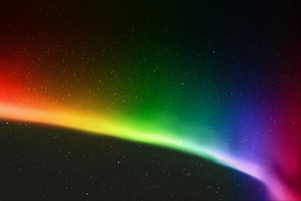 Rainbow aurora borealis Night starry sky and colorful polar lights aurora borealis orange stock illustrations
