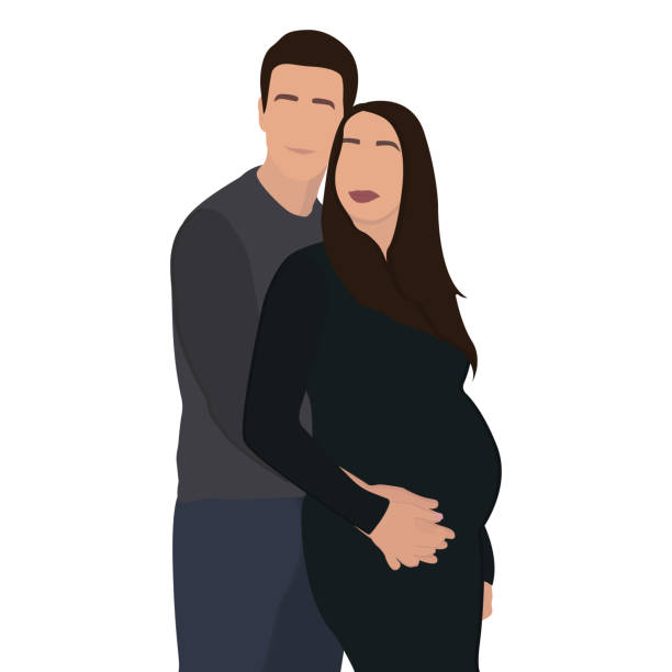 Man Hugging Pregnant Woman From Behind, Isolated on White Background Man Hugging Pregnant Woman From Behind, Isolated on White Background. Vector Illustration family planning together stock illustrations