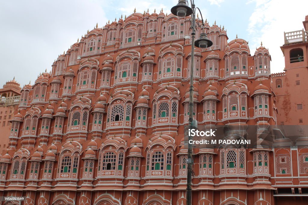 HAWA MAHAL, PINK PALACE OF WIND, JAIPUR, INDIA Architectural Feature Stock Photo