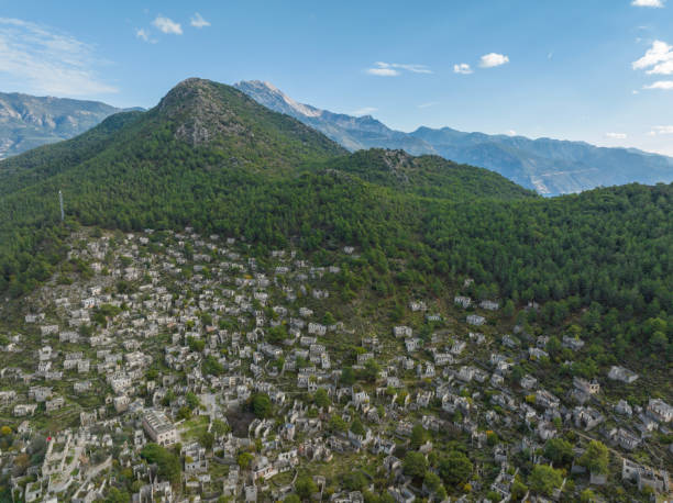 Abandoned Village of Kayakoy (Kayaköy) in Fethiye. Muğla / Turkey. Taken via drone.