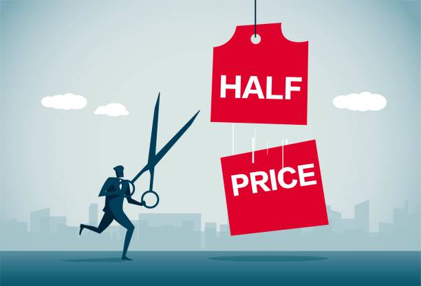 ilustrações de stock, clip art, desenhos animados e ícones de half price sale - cut price