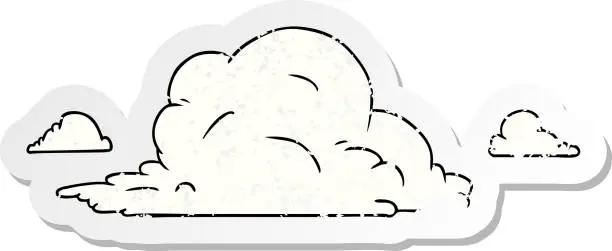 Vector illustration of hand drawn distressed sticker cartoon doodle of white large clouds