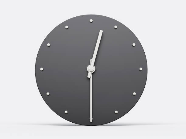istock Simple clock gray 12:30 Half past 12 o clock. Modern Minimal Clock. 3D illustration 1456555794