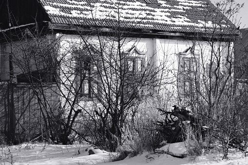 One storey house in winter mountain village