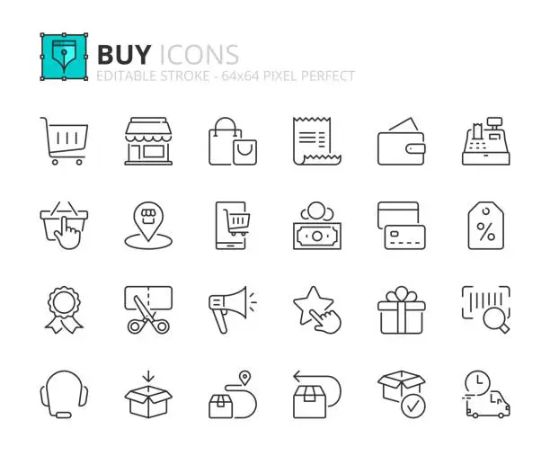 Vector illustration of Simple set of outline icons about buy.
