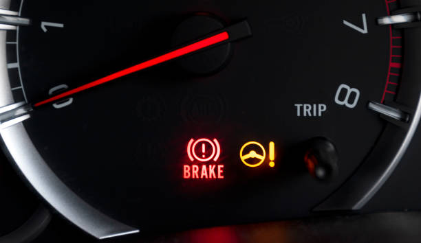 istock Car dashboard show status light icon BRAKE and steering wheel 1456556453