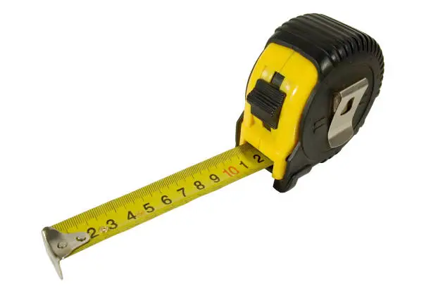 A tape-measure (a tape-line) isolated on white