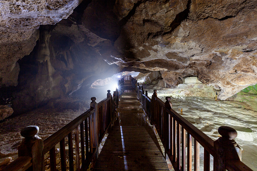 White mineral formations in the Kaklik Cave in Denizli, Turkey