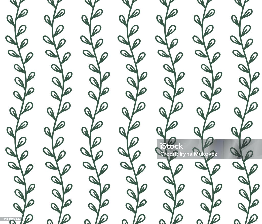Line Stem Pattern Spring Seamless Botanical Pattern Vertical Monochrome Hand Drawn Retro ...