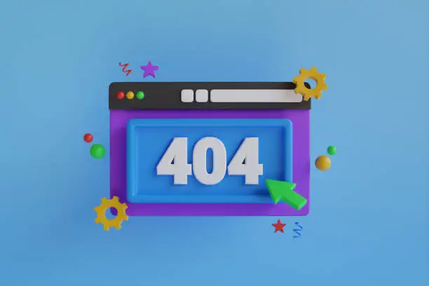 Page not found 404 design. 404 error web page concept on a computer screen. 3D illustration
