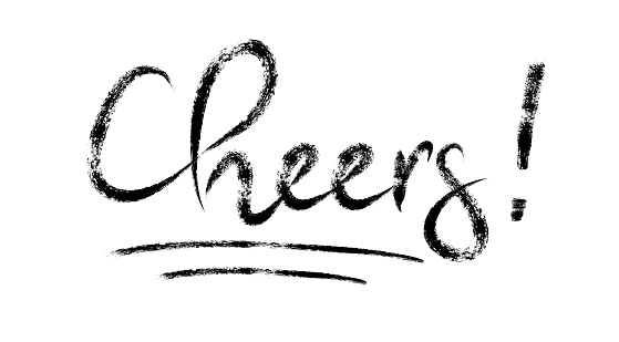 Cheers brush hand lettering. Typography vector design for greeting cards and poster. Handwritten modern black pen lettering. Black text with swashes