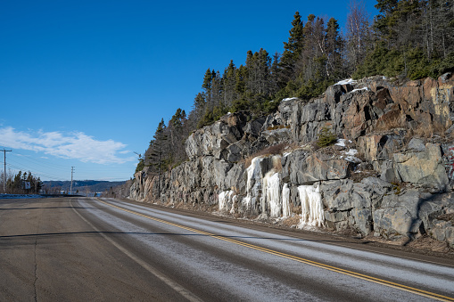 North coast road along the St. Lawrence River in winter