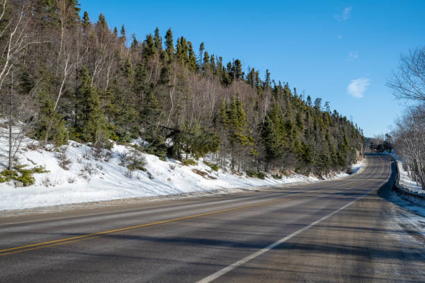 North coast road along the St. Lawrence River in winter