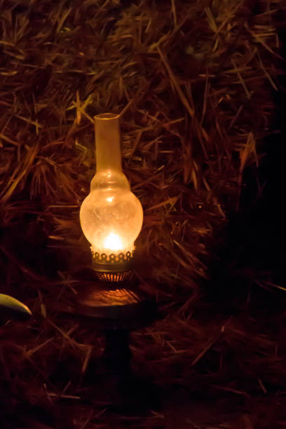 istock Vintage gas lamp with burning light in the night 1456569259